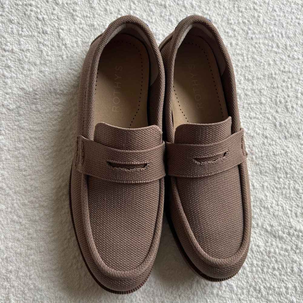 Rothys The Loafer Taupe Brown Knit Penny Loafers Womens Size 7